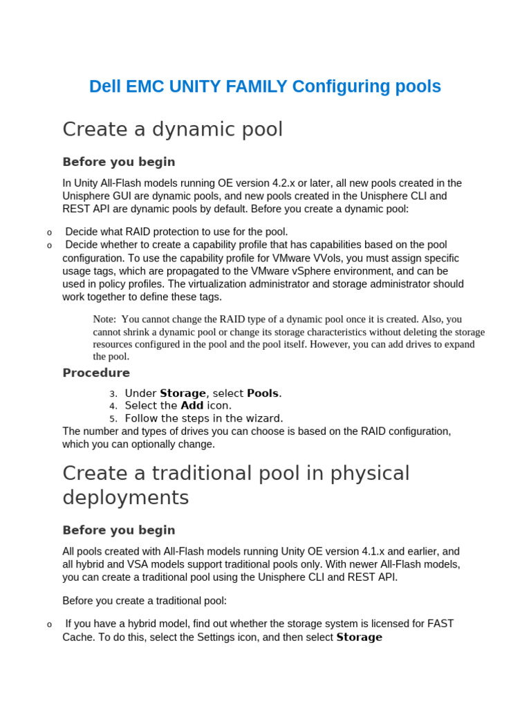 Dell EMC UNITY FAMILY Configuring Pools - Step - by - Step | PDF ...