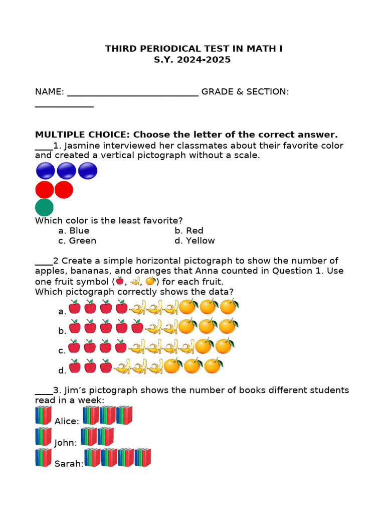 3rd PT MATH 1 Final | PDF