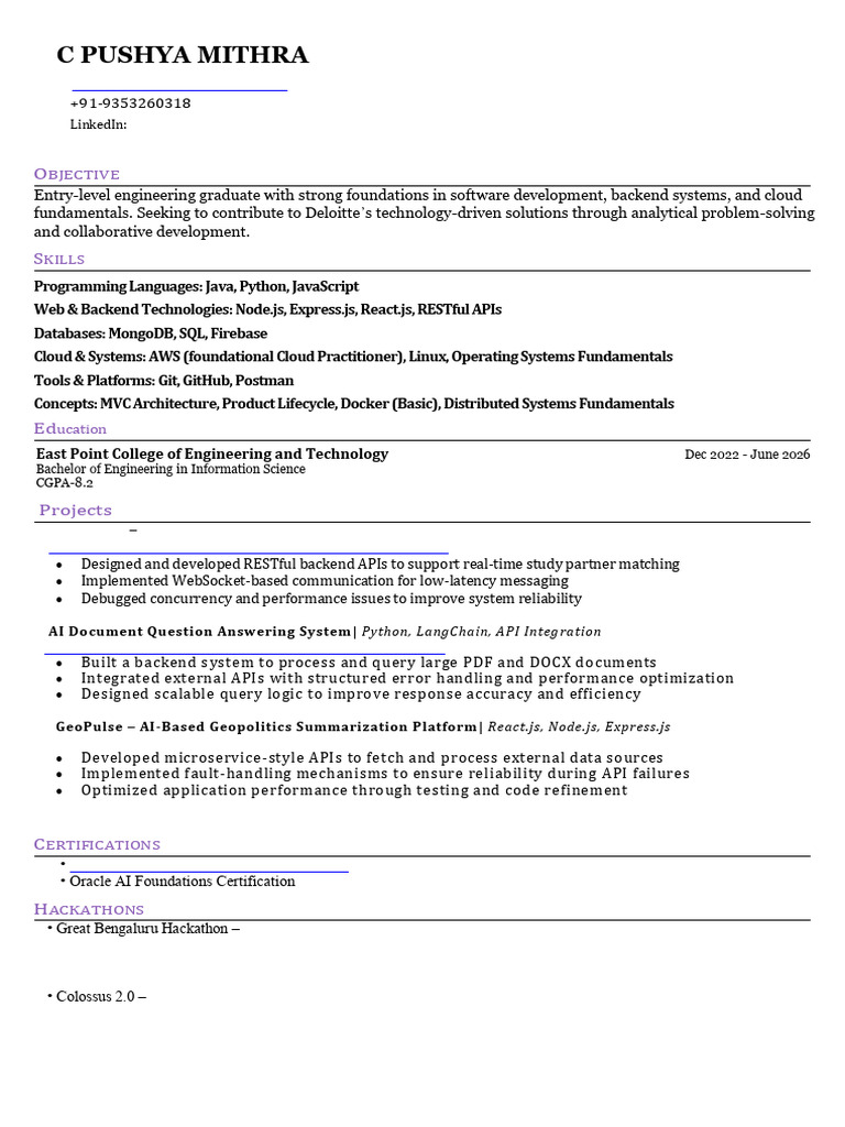 Deloitte Resume Template | PDF | Cloud Computing | Mongo Db