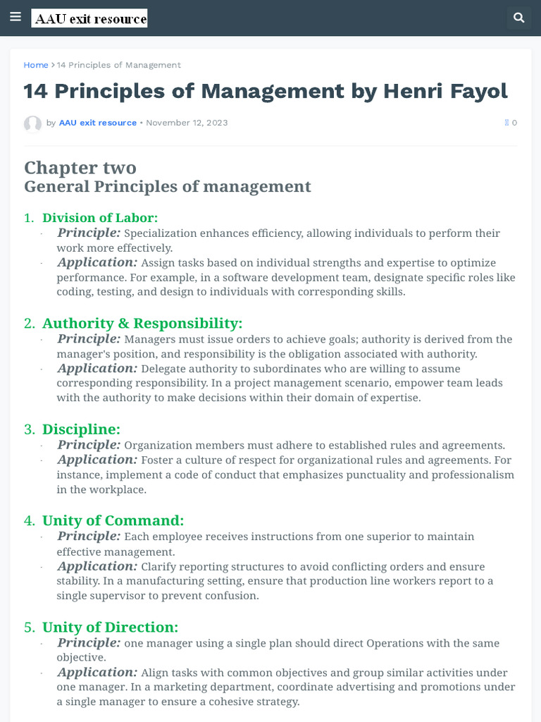 14 Principles of Management by Henri Fayol224506 | PDF | Economies ...