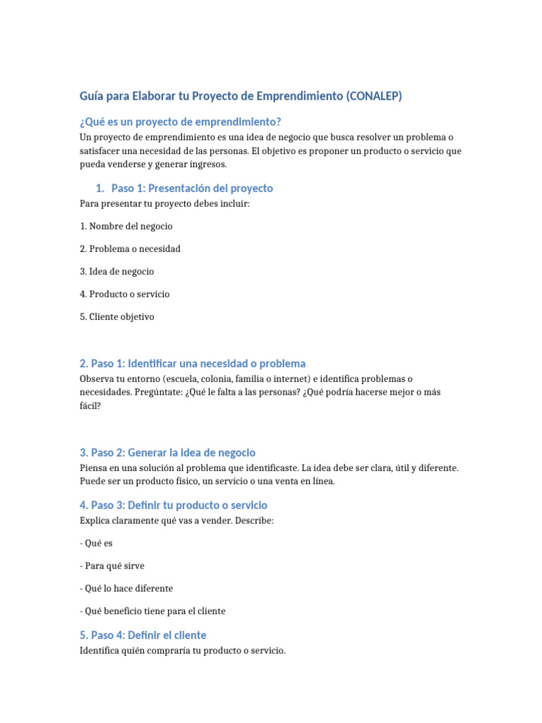 Guía para Elaborar Tu Proyecto de Emprendimiento | PDF