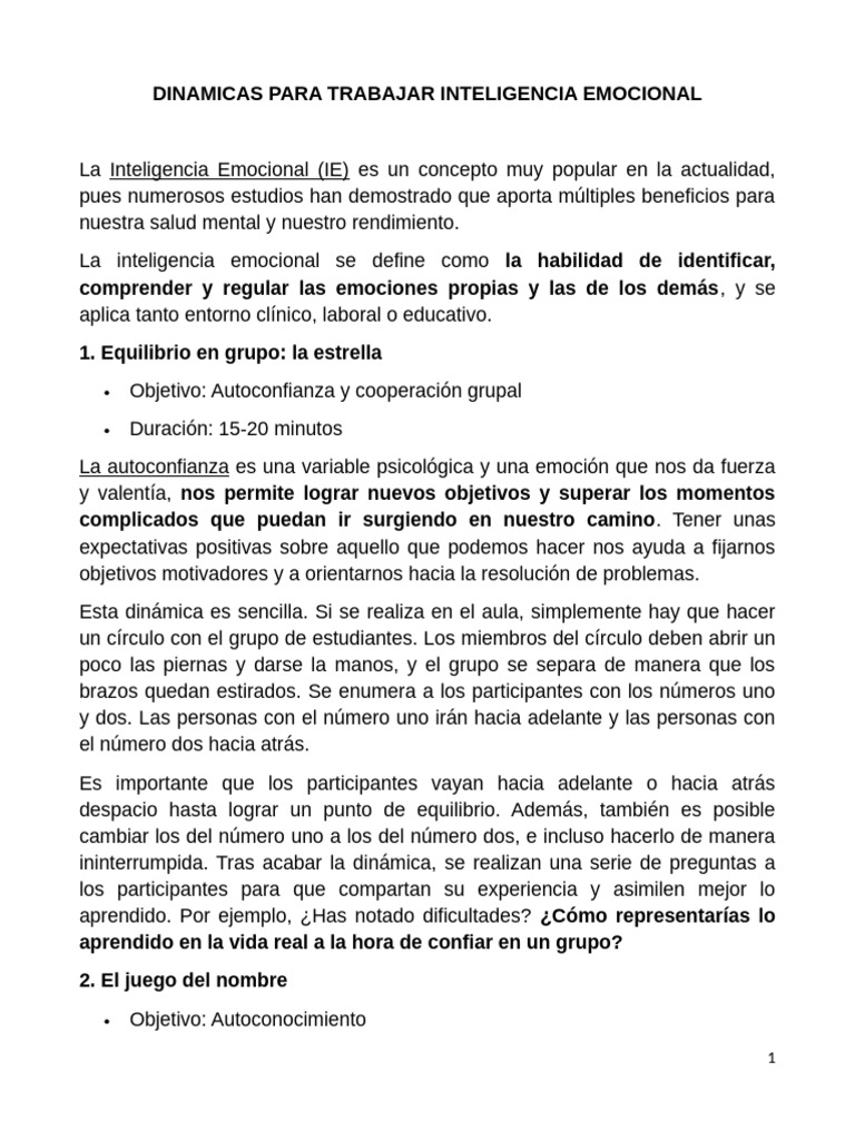 Dinamicas para Trabajar Inteligencia Emocional | PDF | Las emociones ...