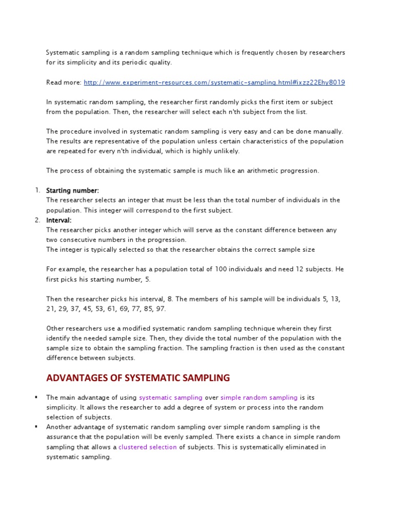 Advantages of Systematic Sampling | PDF | Sampling (Statistics ...