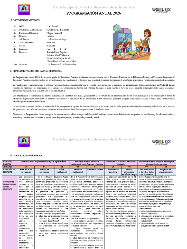 Programación Anual 2026 - 2° Grado | PDF | Plan de estudios | Educación ...