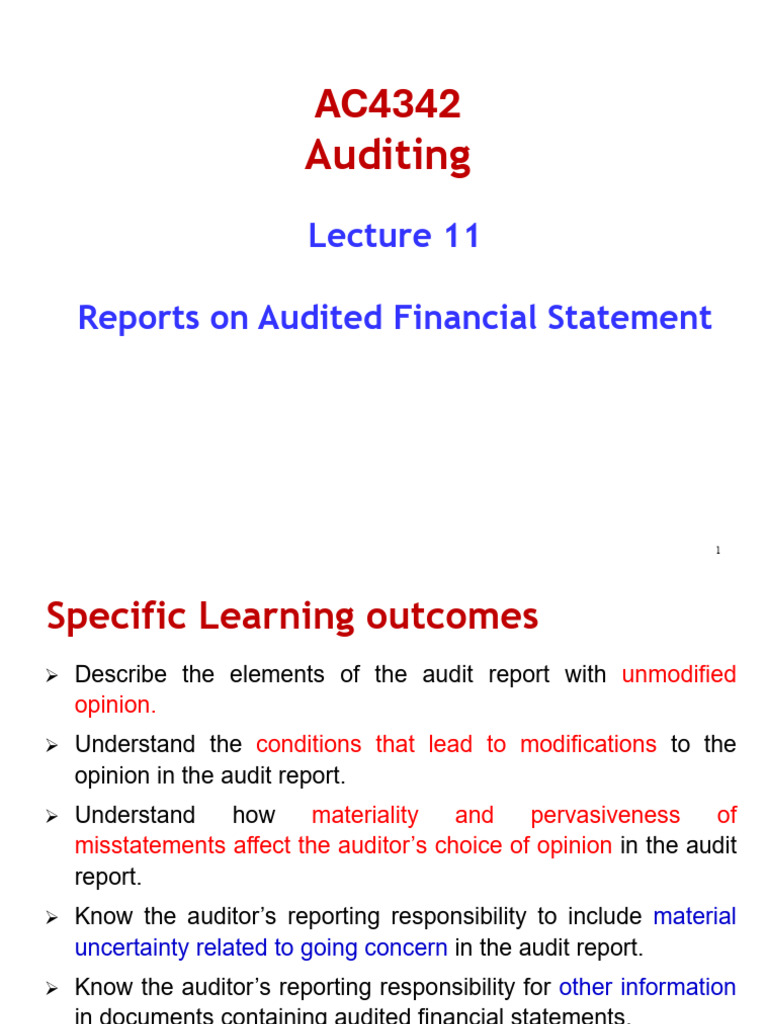 Lecture 11 Audit Reports | PDF | Auditor's Report | Going Concern