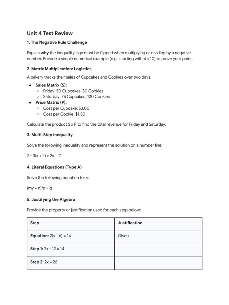 Copy of Unit 4 Test Review | PDF | Matrix (Mathematics) | Mathematical ...