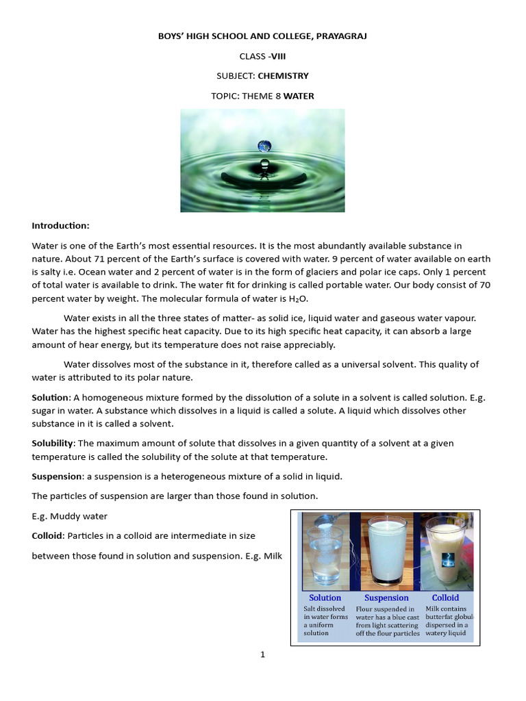 Class-8 Chemistry - Water | PDF | Water | Sodium Carbonate
