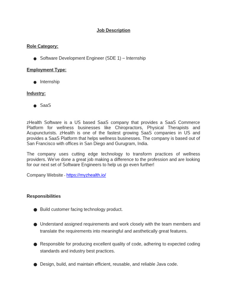 JD-zHealth SDE Internship 2026 | PDF | Software As A Service | Software