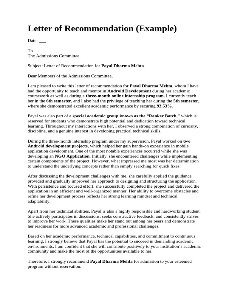 Letter of Recommendation | PDF | Learning | Behavior Modification