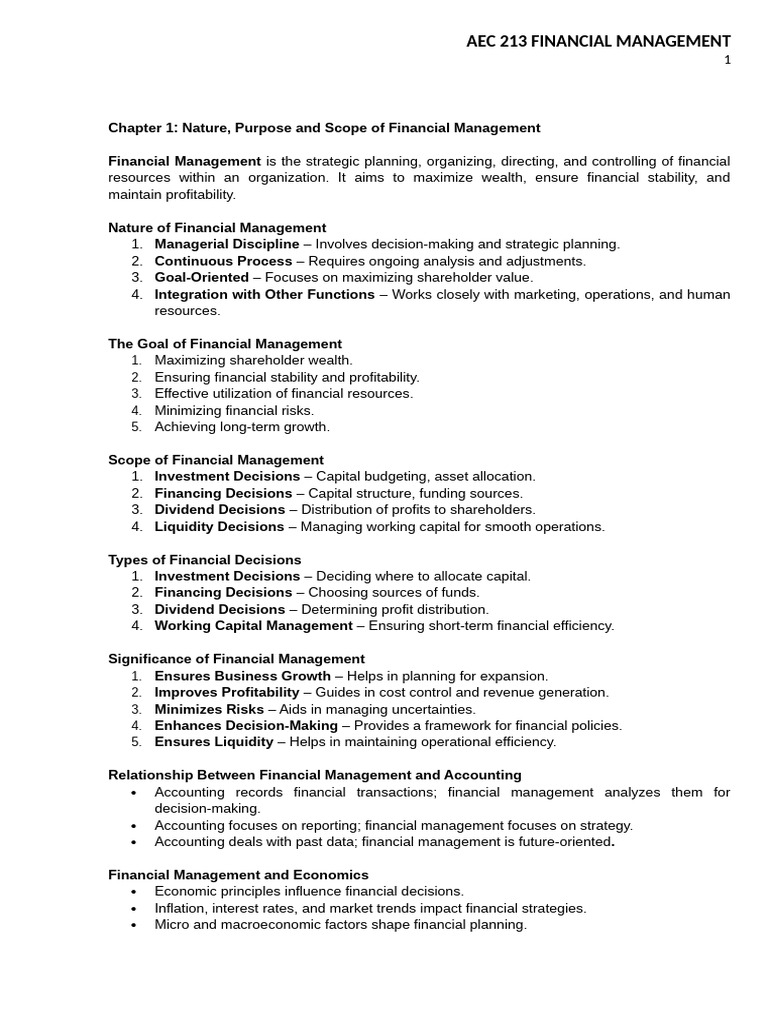 Chapter 1 Nature Purpose and Scope of Financial Management | PDF ...