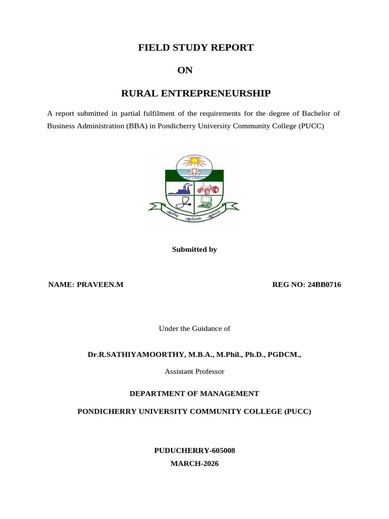 Field Study Report (Arthi) | PDF | Career And Technical Education | Titles