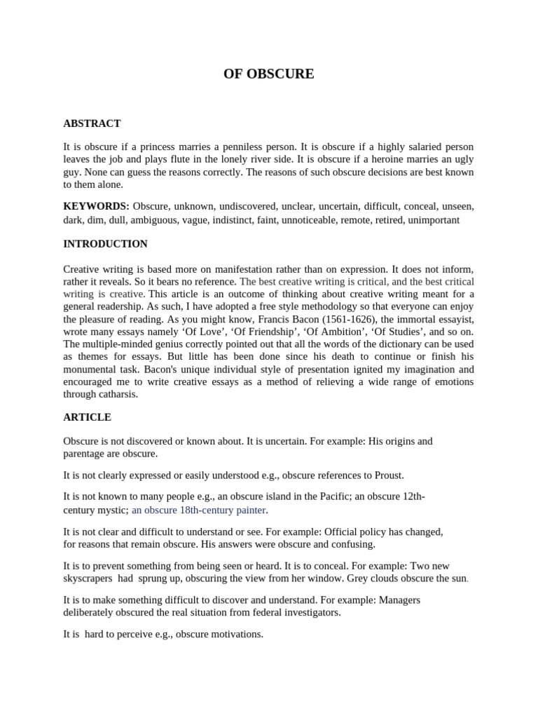 Of Obscure | PDF | Knowledge