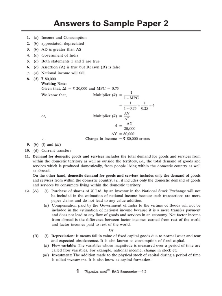 Cbse Cl12 Ead Economics 2026 Edition Ans To SP 2 | PDF