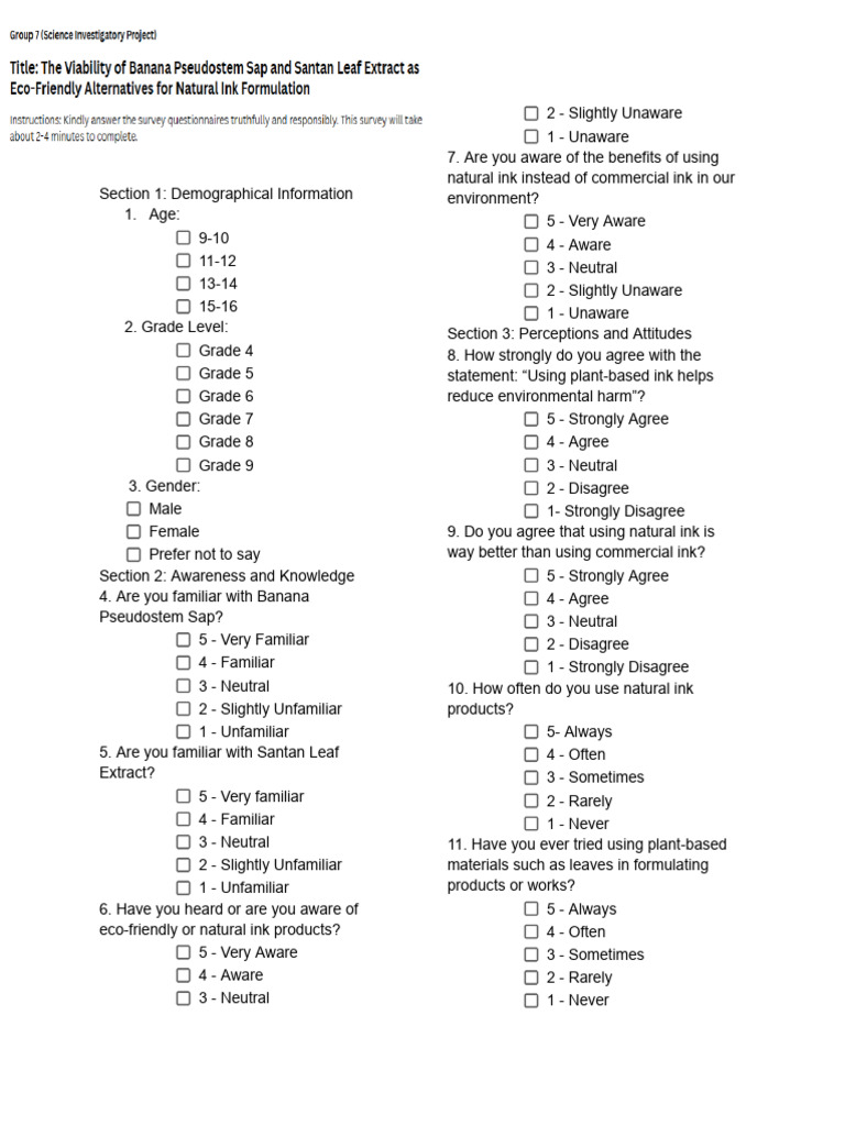 Survey Questionnaire Proposal | PDF
