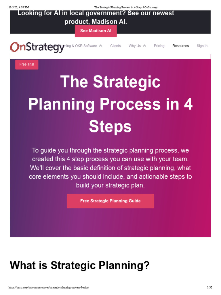 The Strategic Planning Process in 4 Steps - OnStrategy | PDF