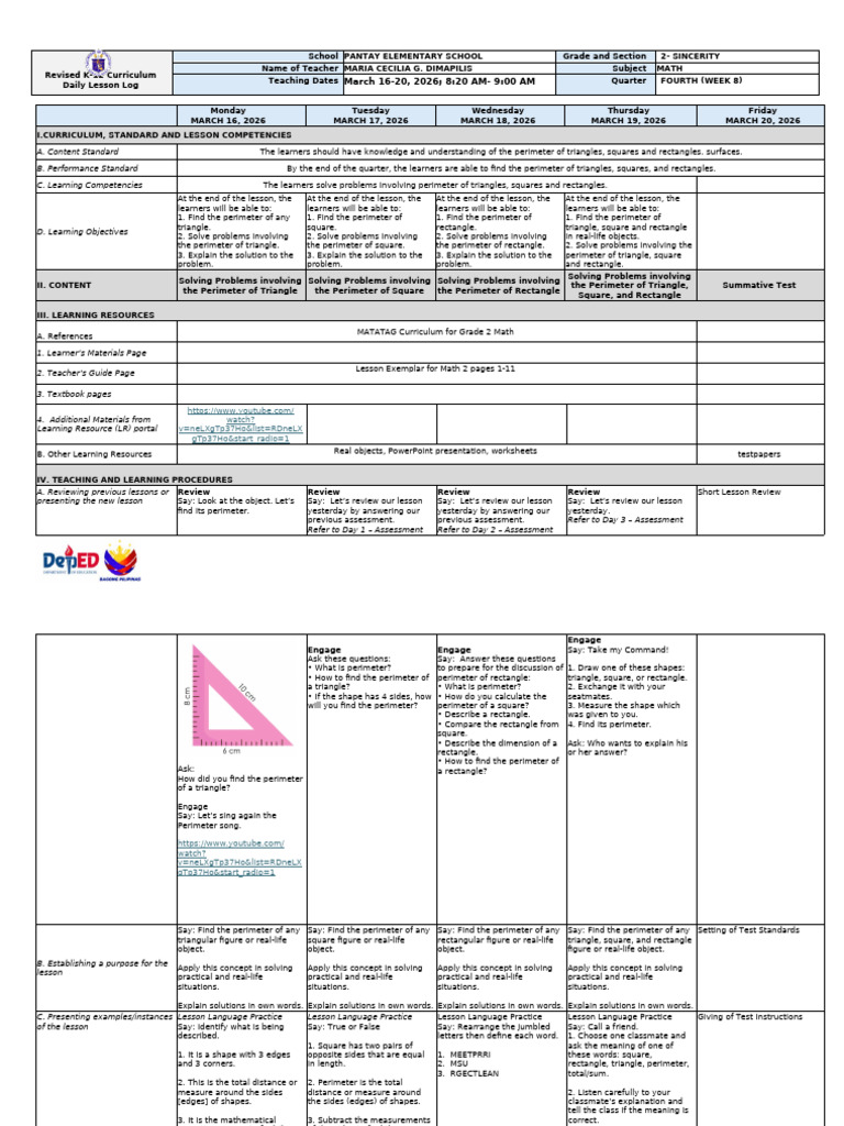 MATH Q4 Week 8 DLL | PDF | Educational Assessment | Length