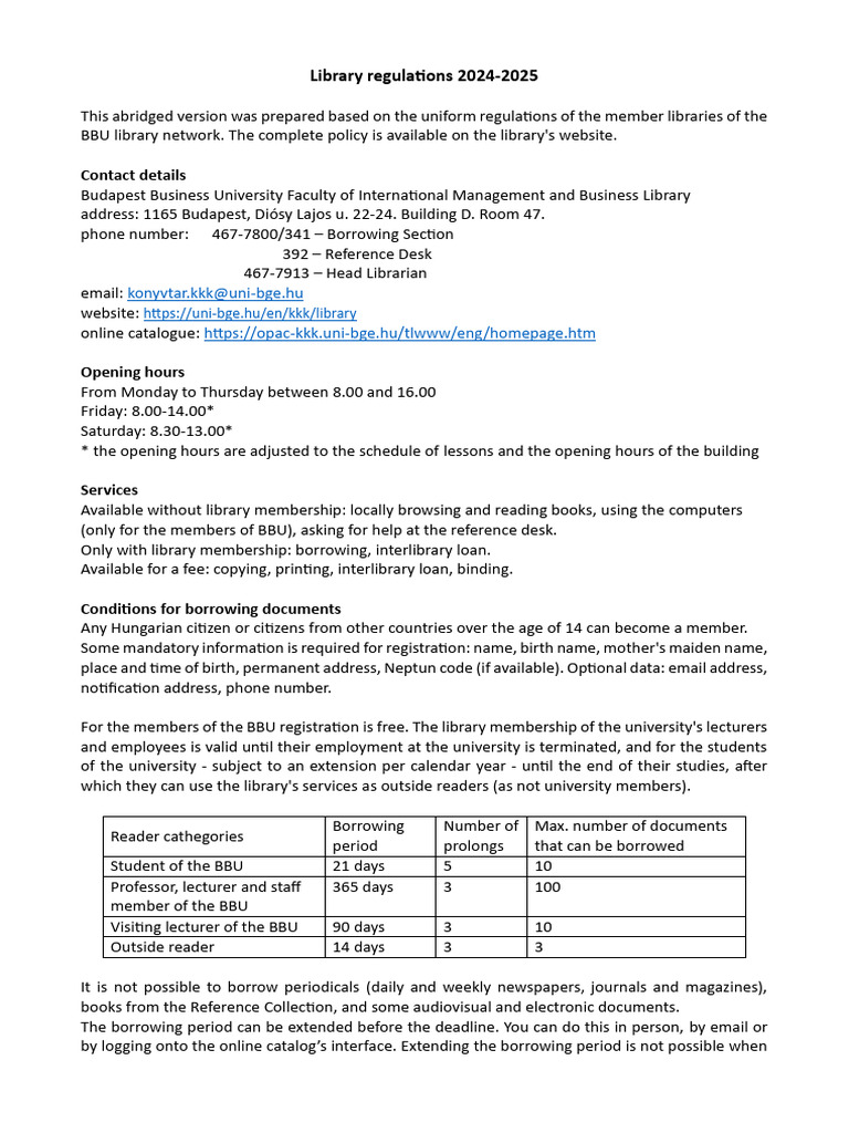 Library Regulation 2024 2025 Ultrashort Version | PDF | Libraries