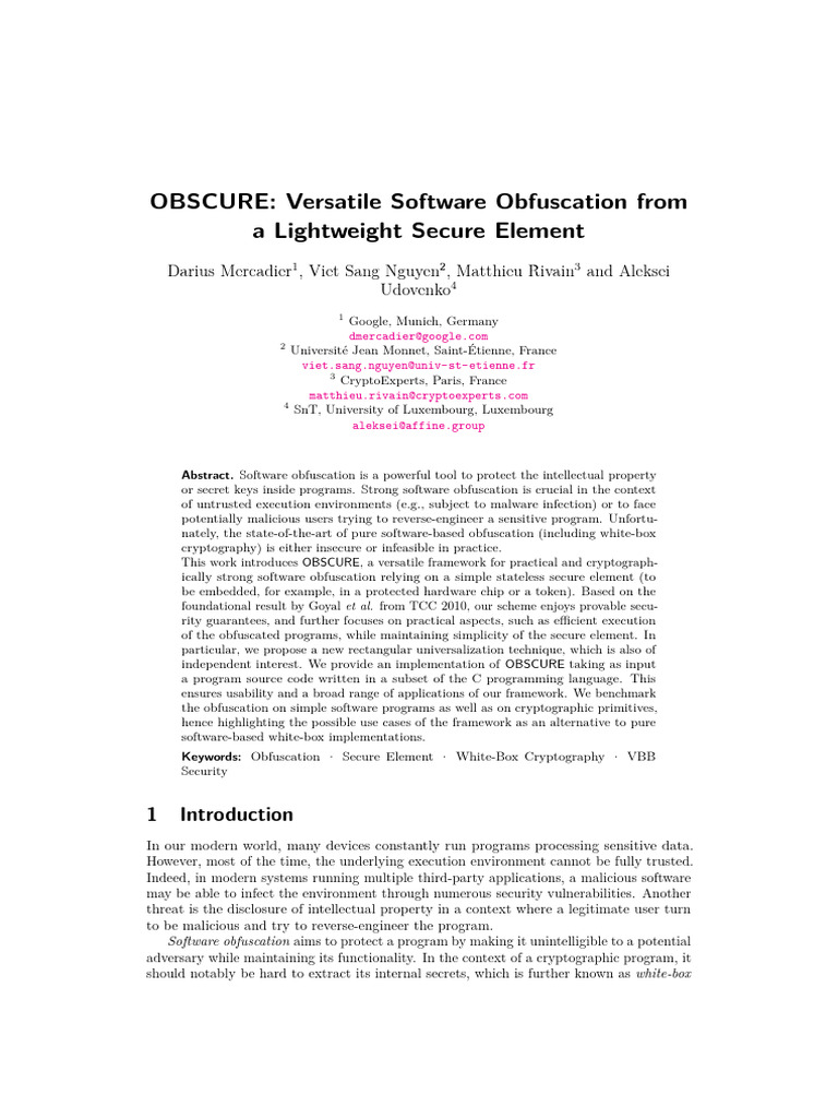 OBSCURE: Versatile Software Obfuscation From A Lightweight Secure ...
