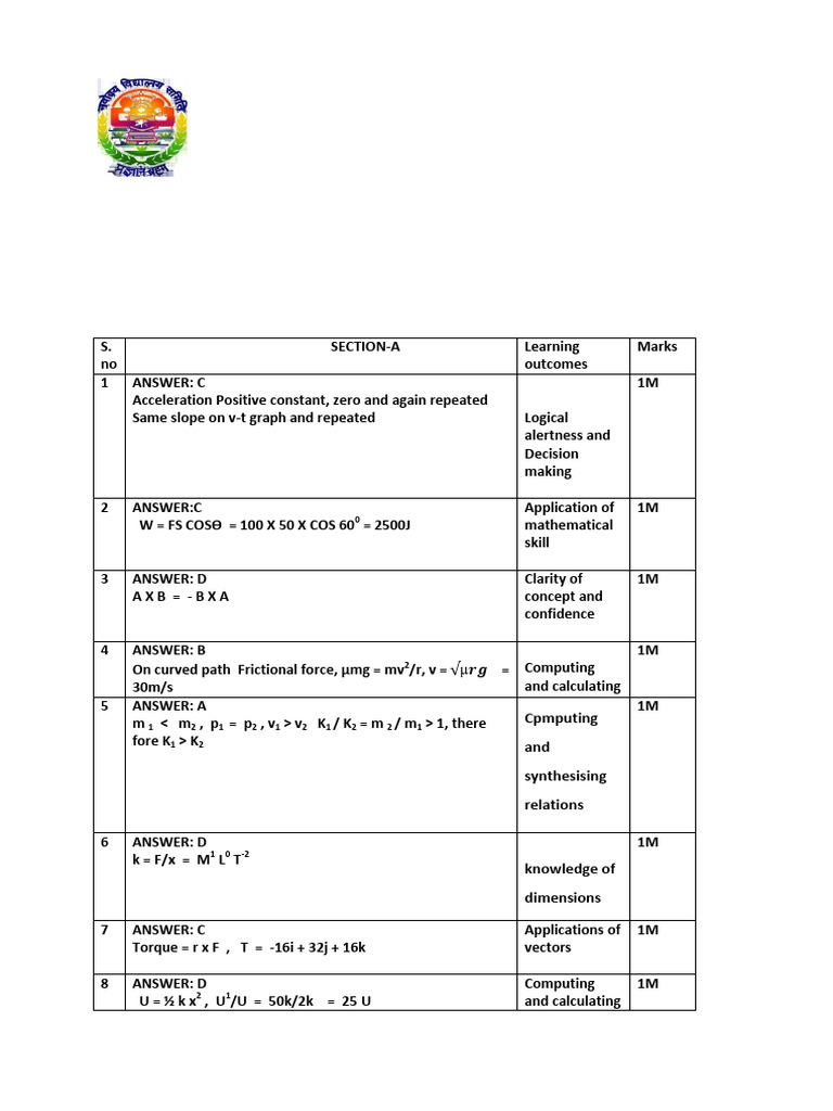 Class Xi Physics Ms Set-01 | PDF | Force | Acceleration