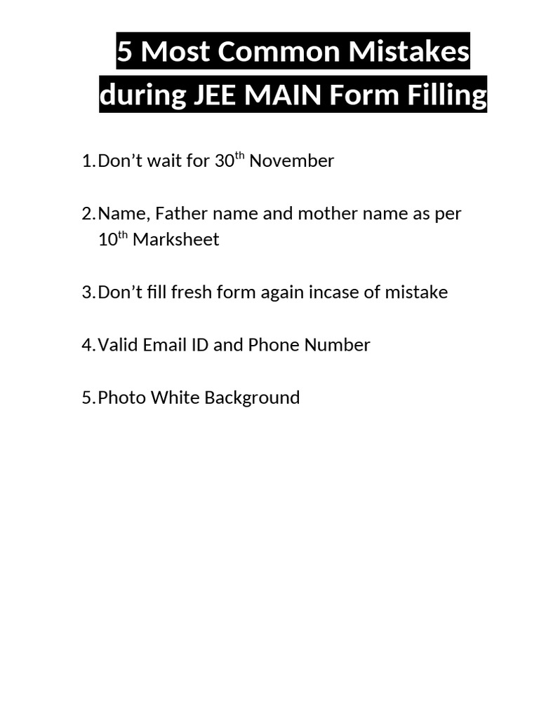 5 Common Mistakes in JEE Main Form Filling | PDF