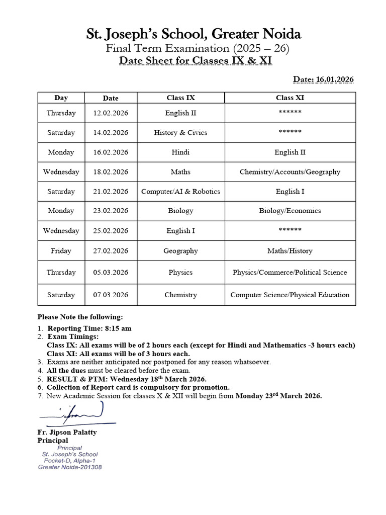 Final Term Datesheet Ix & Xi - 3010 | PDF