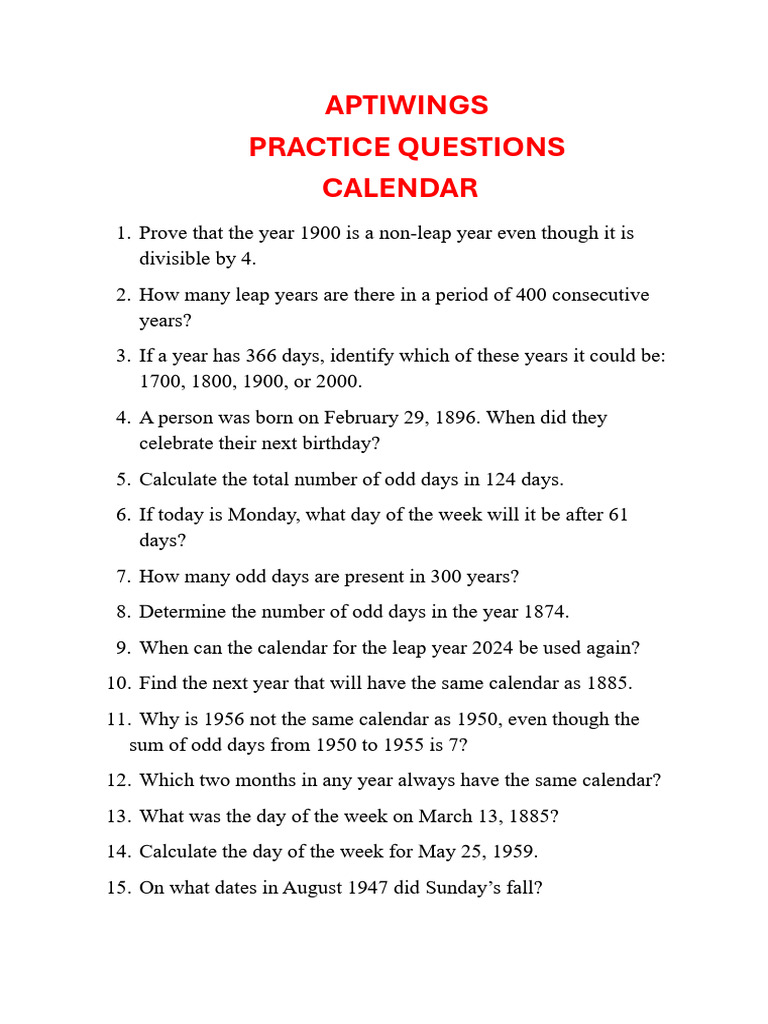 Calendar Questions | PDF