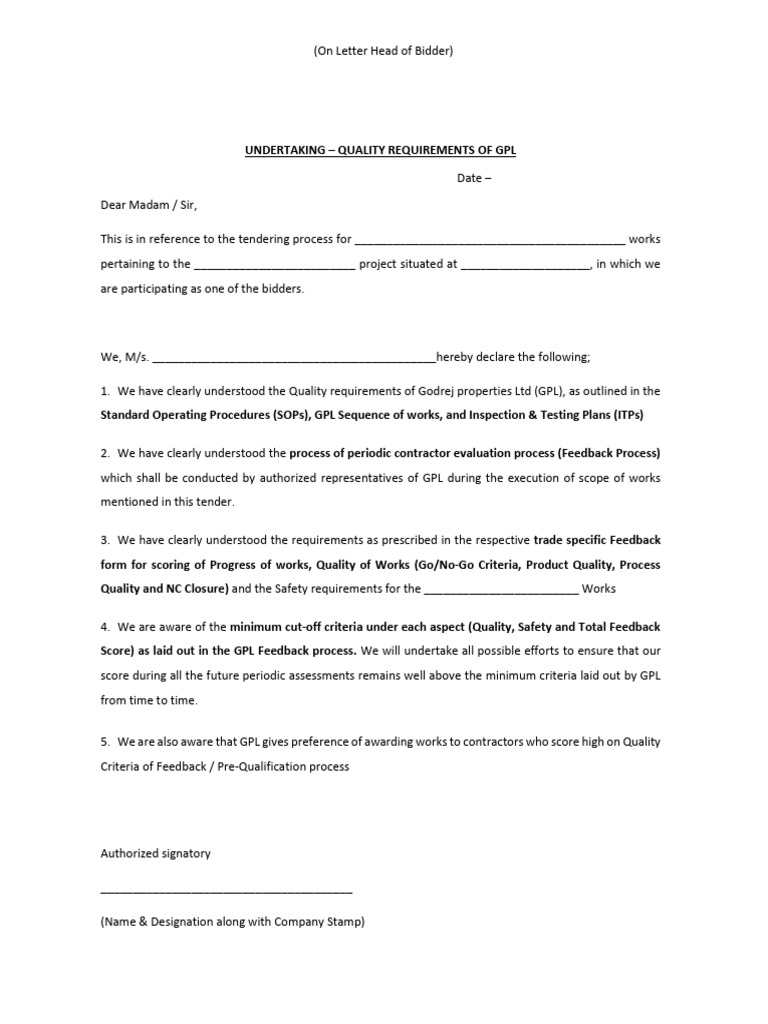 Undertaking (Quality FB) | PDF