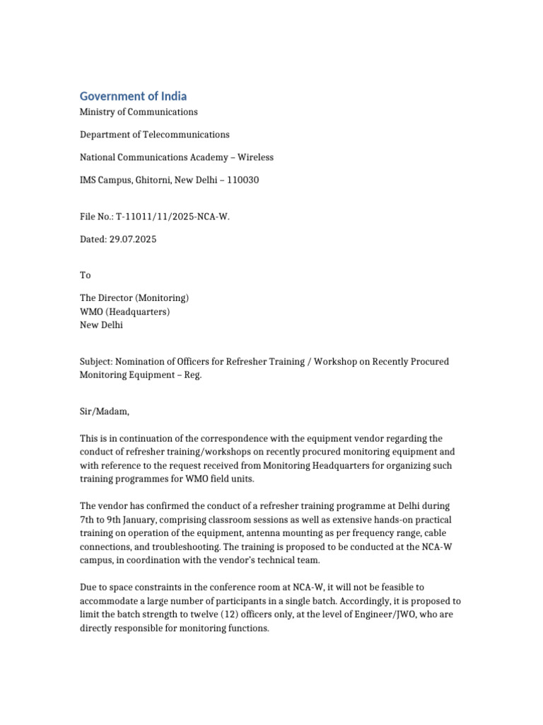 Nomination Letter MHQ Refresher Training | PDF | Electronics ...
