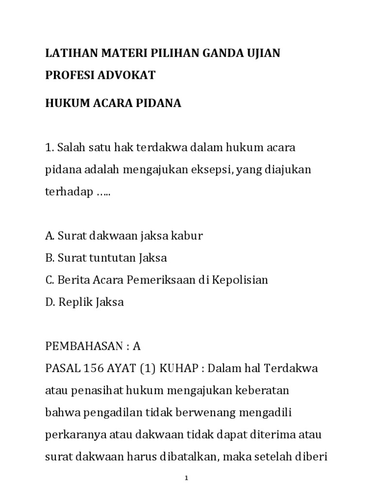 Contoh Soal Latihan Ujian Advokat PERADI Ep.04 Dengan