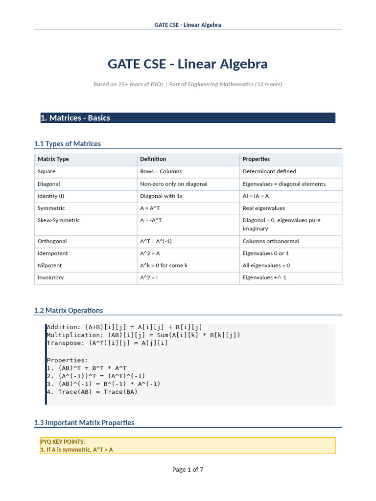 GATE CSE Linear Algebra | PDF
