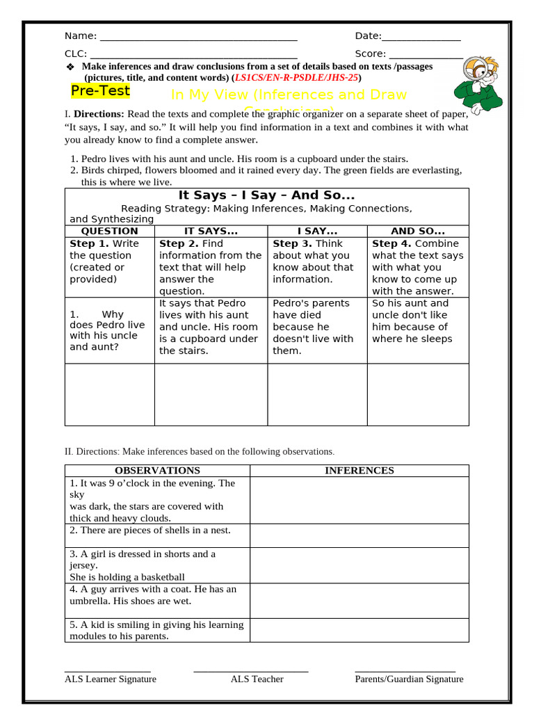 LS1 Eng. Worksheets-JHS in My View (Inferences and Draw Conclusions ...