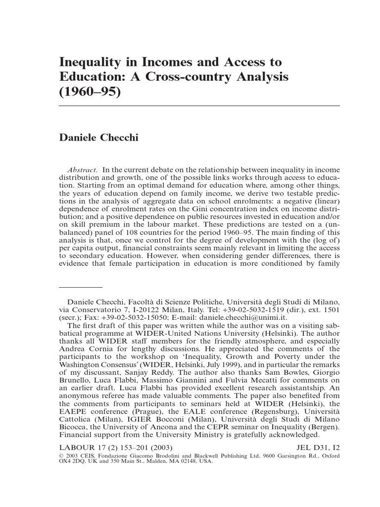 Inequality in Incomes and Access To Education A Cross-Country Analysis ...