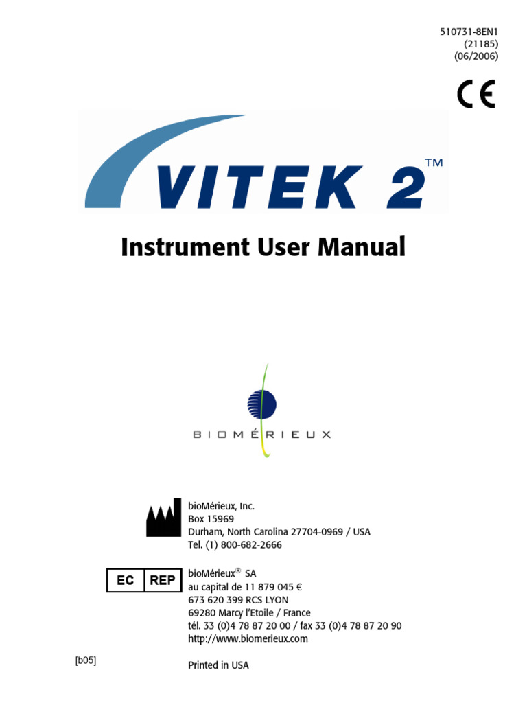 VITEK 2 Instrument User Manual - 510731-8EN1 - b05 | PDF