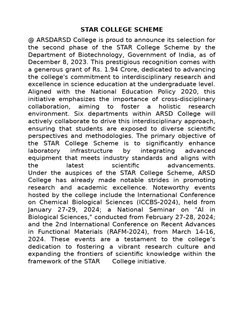 STAR COLLEGE at ARSD | PDF