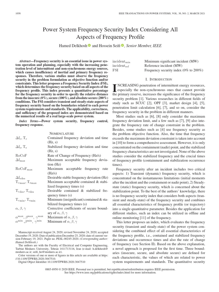 Power System Frequency Security Index Considering All Aspects of ...