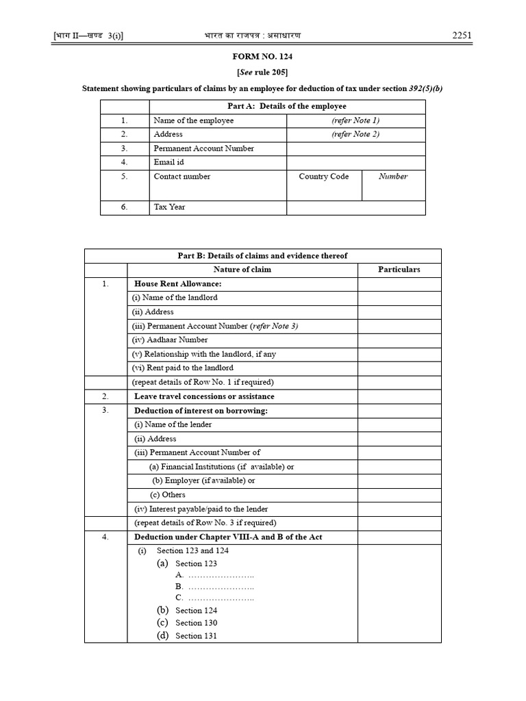 FORM NO. 124 (Rule 205) Statement Showing Particulars of Claims by An ...