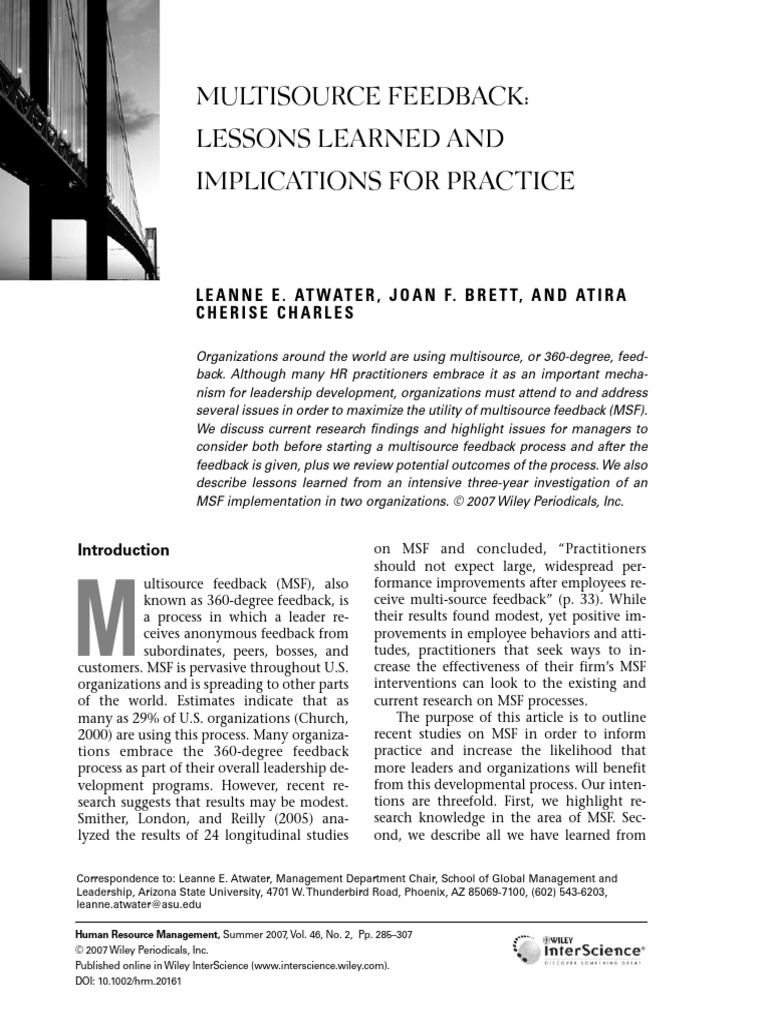 Multisource Feedback Lessons Learned and Implications For Practice ...
