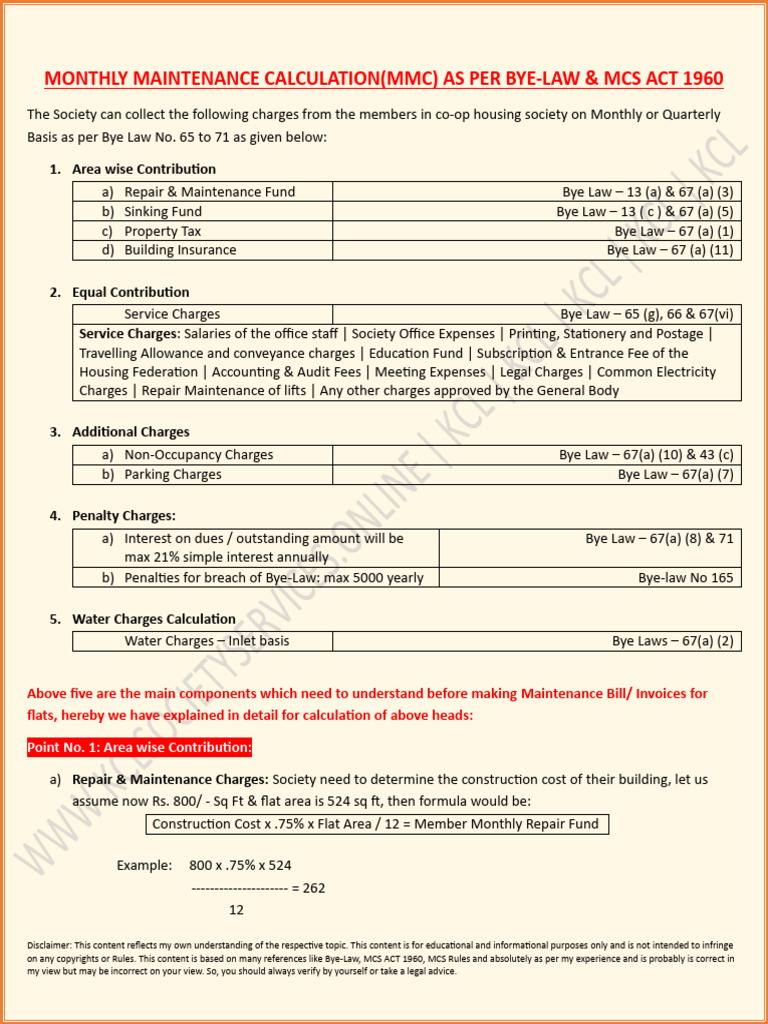 Maintenance Charges Calculation Housing Society | PDF | Fee | Property Tax