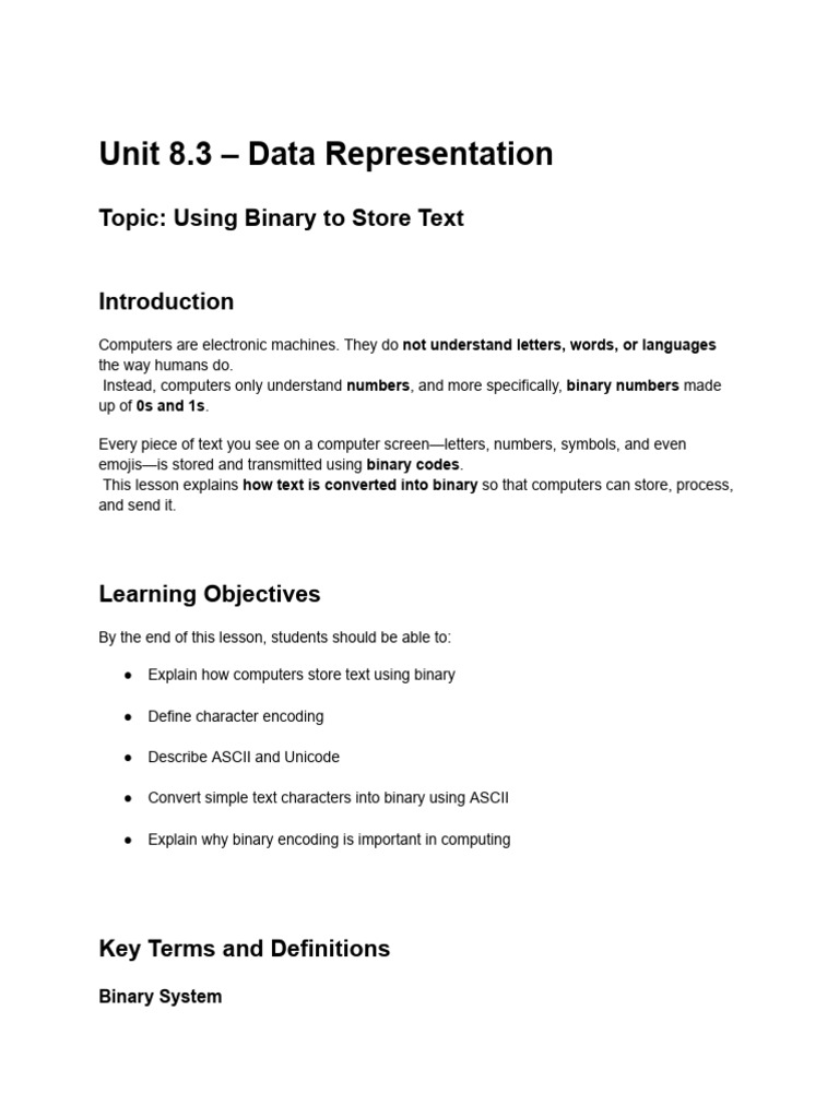 Unit 3.2 Data Represention | PDF | Character Encoding | Bit