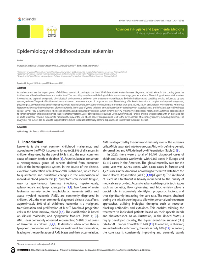 Epidemiology of Childhood Acute Leukemias | PDF | Leukemia | Cancer
