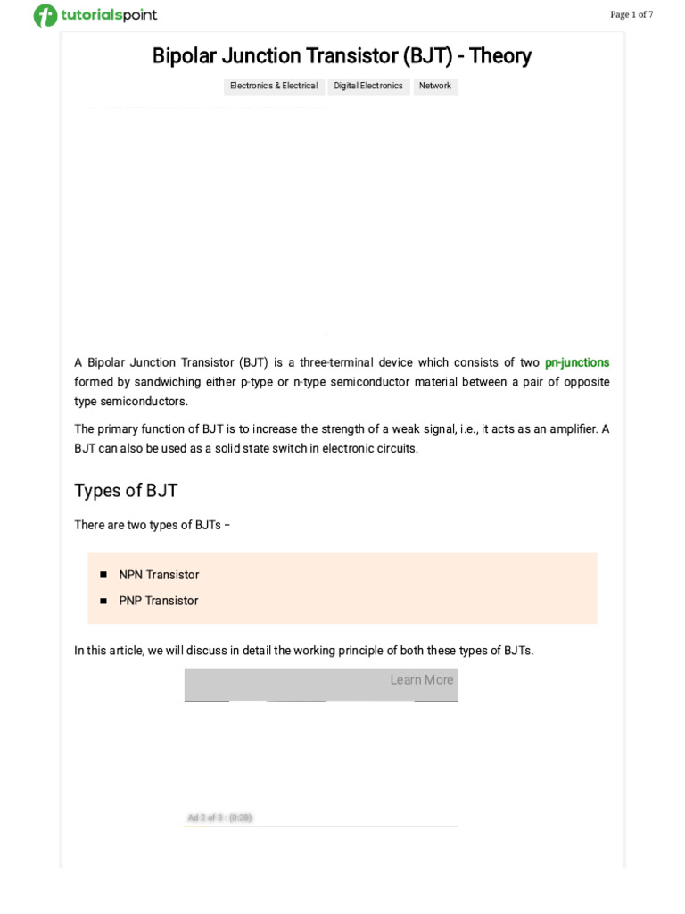 Bipolar Junction Transistor (BJT) - Theory | PDF | Bipolar Junction ...