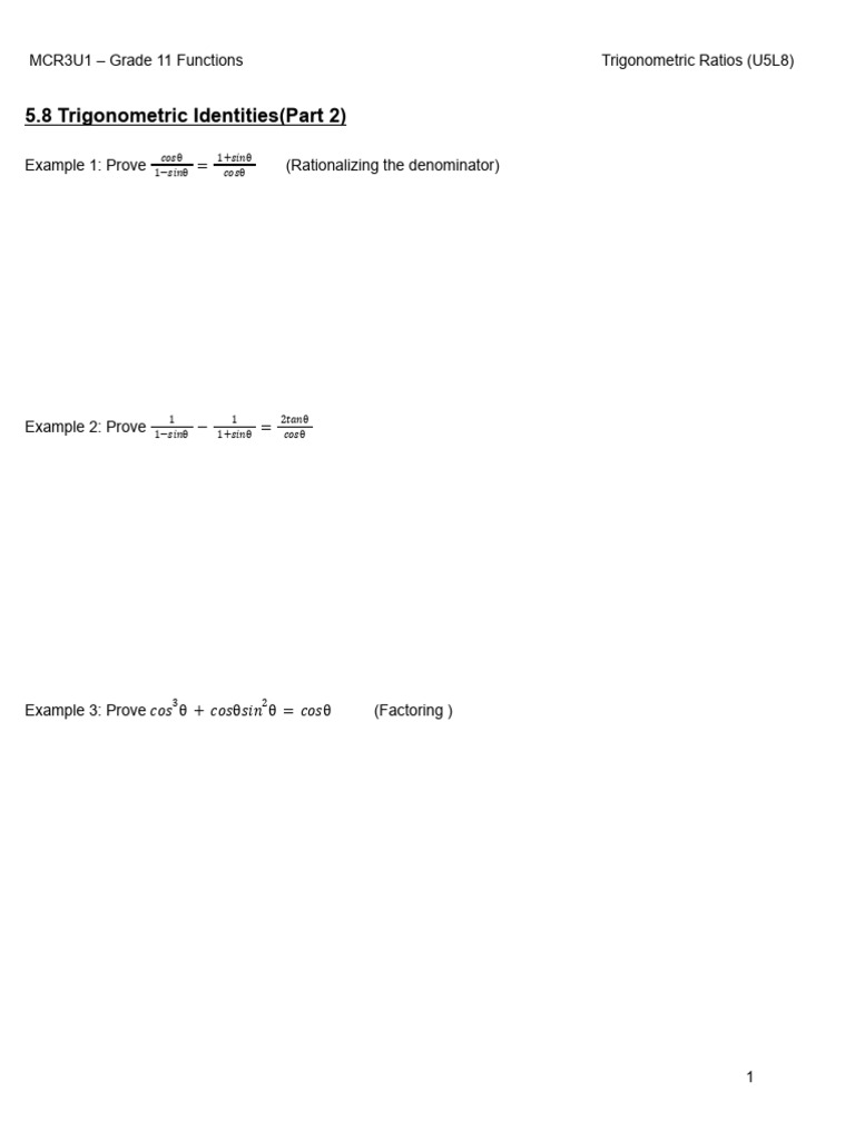5.8 Trigonometric Identities (Part 2) | PDF
