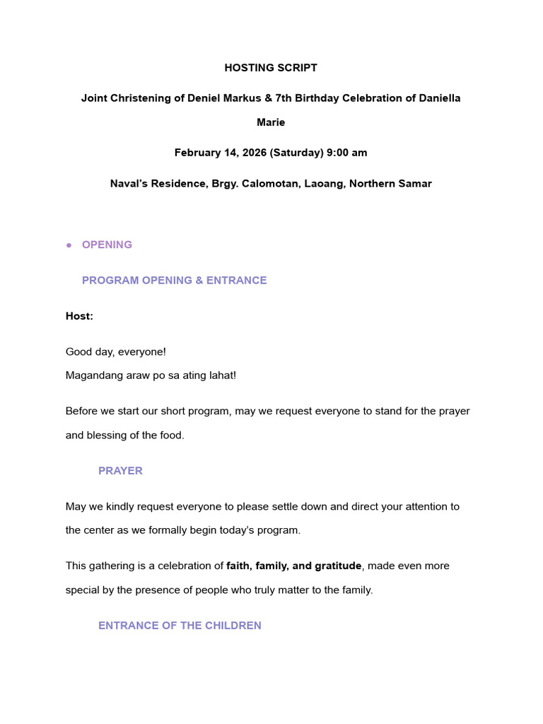 Hosting Script For Daniella and Deniel Revised February 14, 2026 | PDF