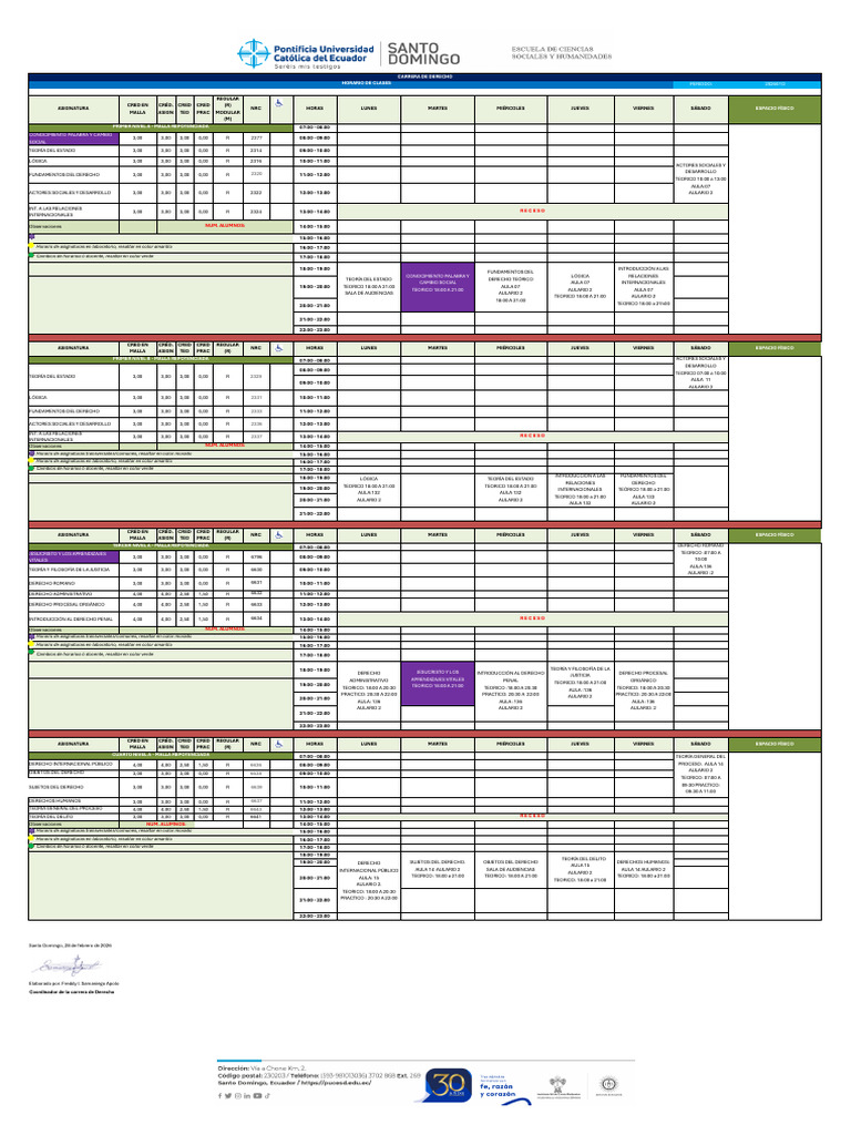 Der - Horario de Clases Derecho - Der - 202601o v6. | PDF | Justicia ...