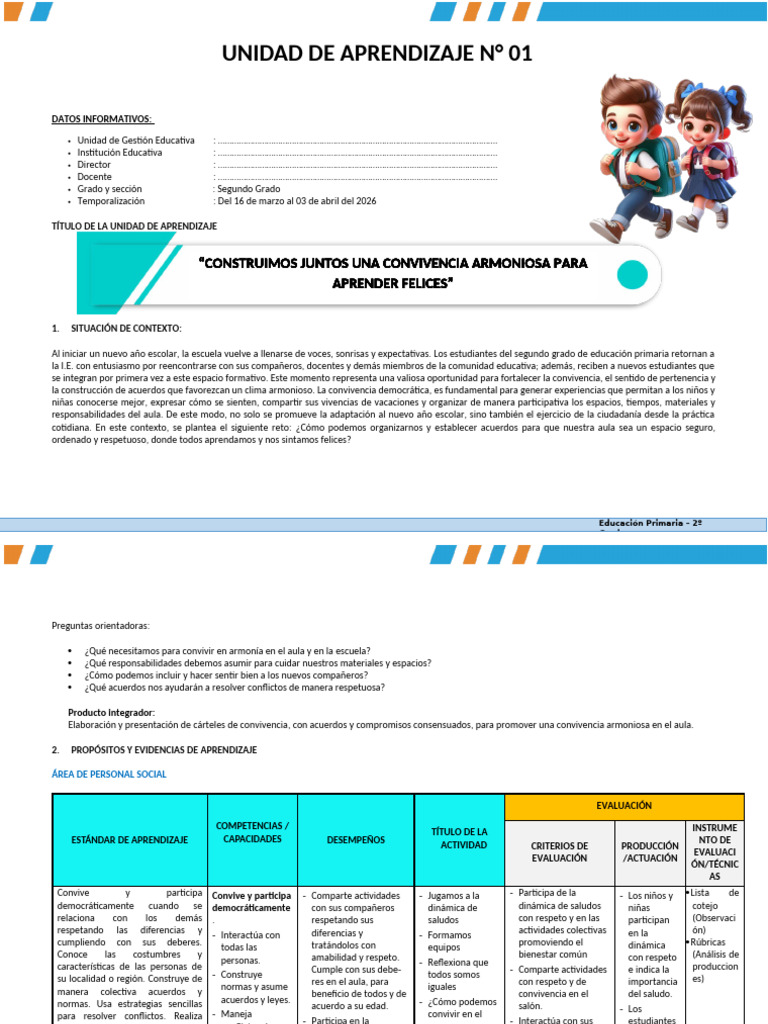 Unidad de Aprendizaje 01 2º Prim (2026) | PDF | Evaluación | Aprendizaje