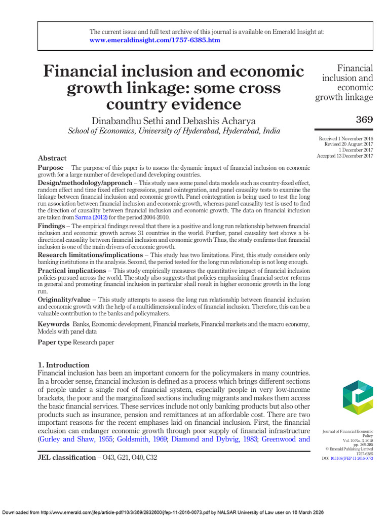 Financial Inclusion and Economic Growth Linkage Some Cross Country ...