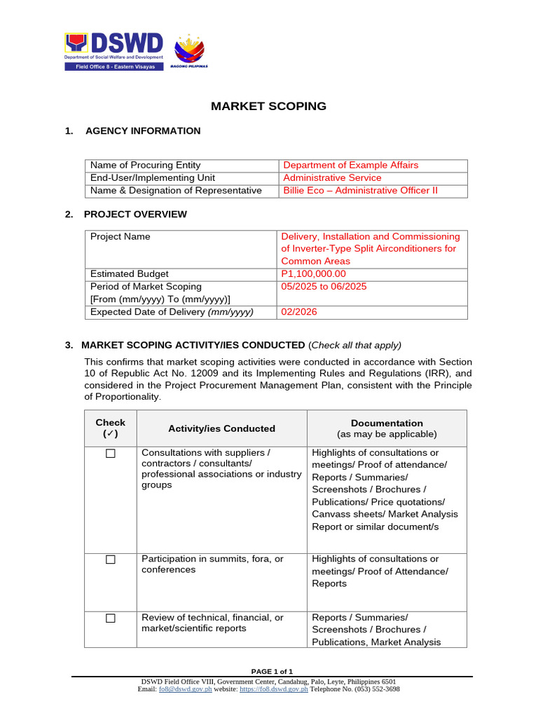 Market Scoping Form Sample Only | PDF