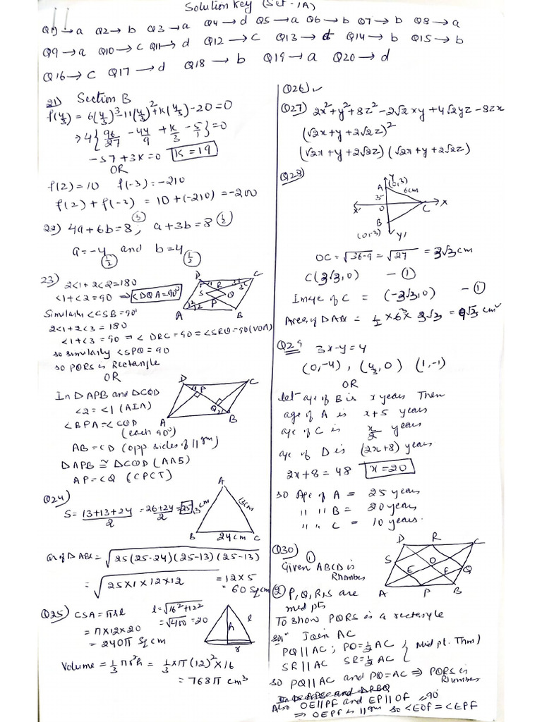 Solution Key (Annual) - Class 9 | PDF