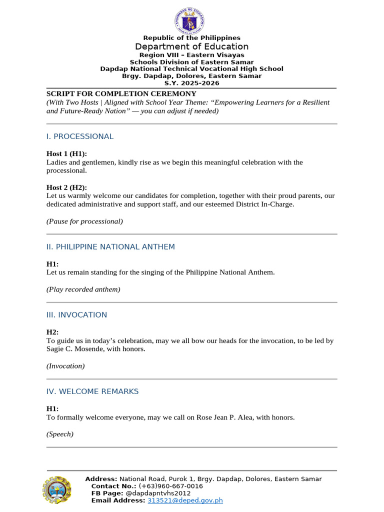 Scriptforclosing Ceremony | PDF