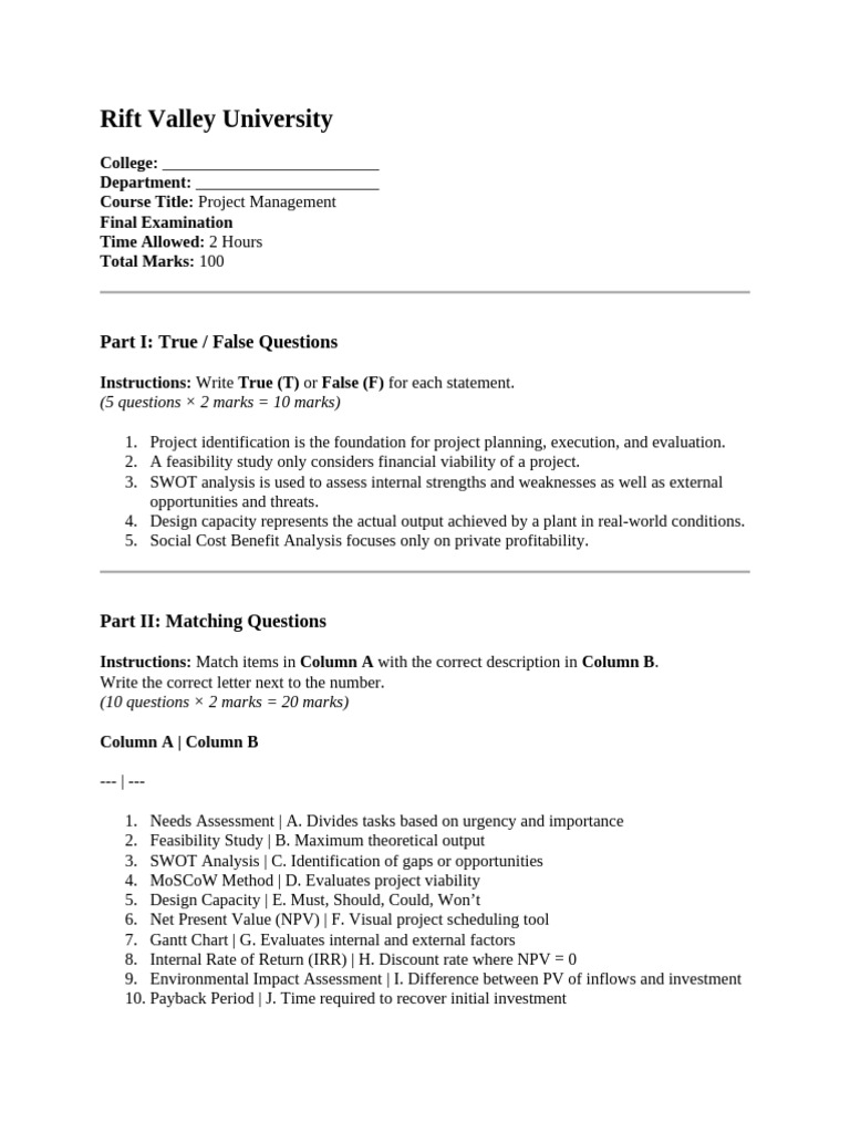 PROJECT EXAM Examination Research LECTURE NOTE FOR BA DEGREE STUDENTS ...